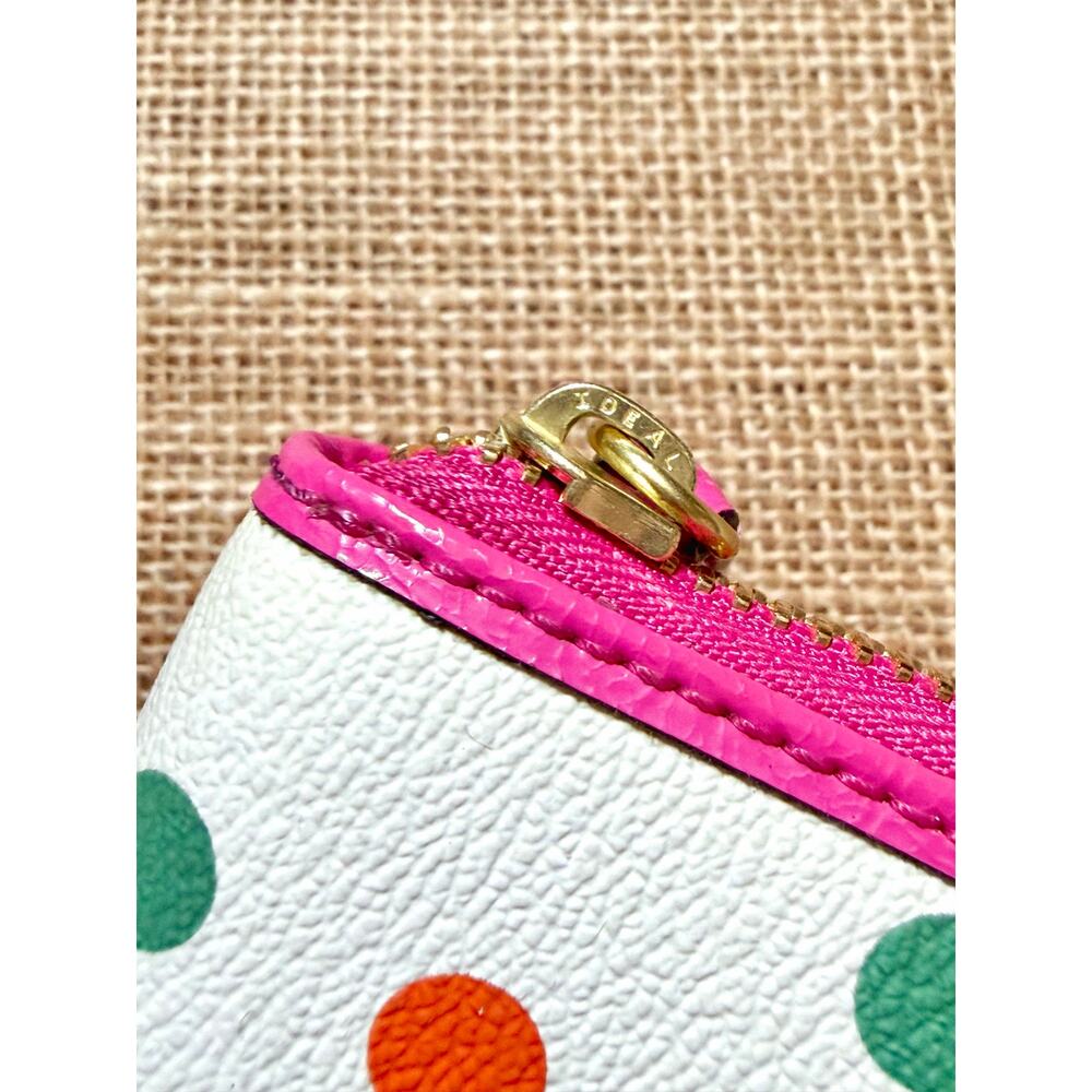 Coach Polka Dot Zip Around Accordion Wallet ID Card Case White Pink Patent Small - Picture 5 of 11